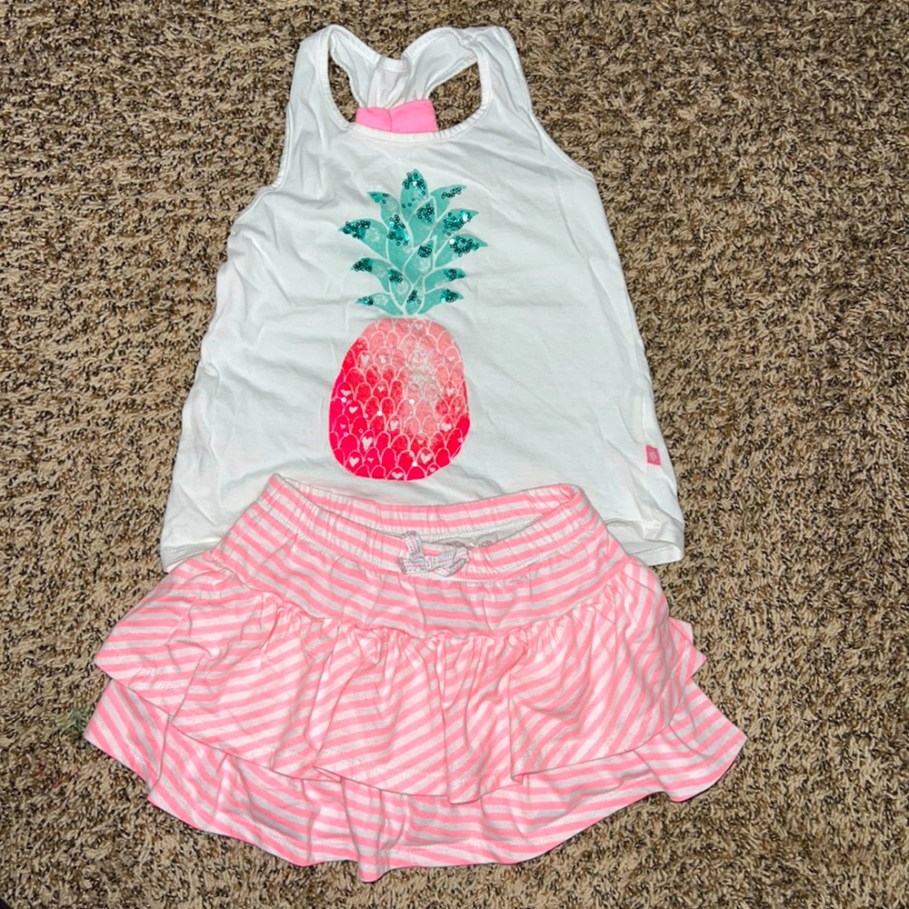 Maggie & Zoe Size 5 Pineapple Tank Top & Tiered Pink Stripe Skirt with Shorts